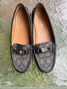 Coach Olive Signature Loafers Black Canvas Driving Flats